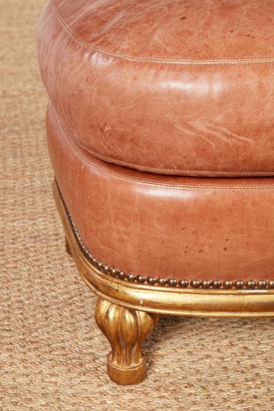Pair of Bespoke Shell Pink Leather and Gilt Footstools