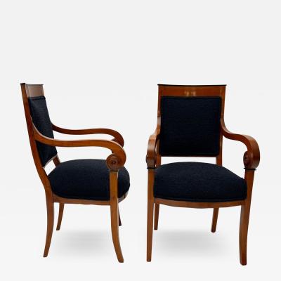 Pair of Biedermeier Armchairs Cherry Wood Black Boucle France circa 1820