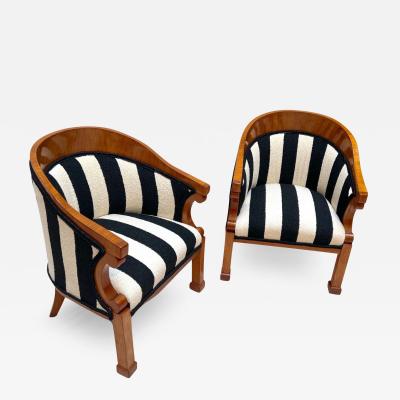 Pair of Biedermeier Bergere Chairs Cherrywood Boucle Austria circa 1830