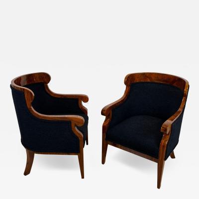 Pair of Biedermeier Bergere Chairs Walnut Black Teddy Austria circa 1850