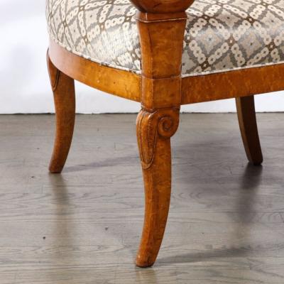 Pair of Biedermeier Scroll Form Arm Chairs in Hand Finished Burled Elm