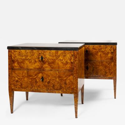 Pair of Biedermeier Style Burled Birchwood Chests