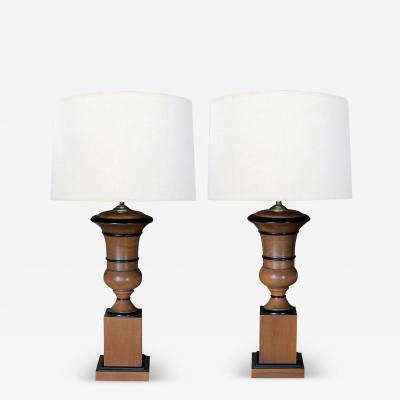 Pair of Biedermeier Style Turned Mahogany Urn form Lamps