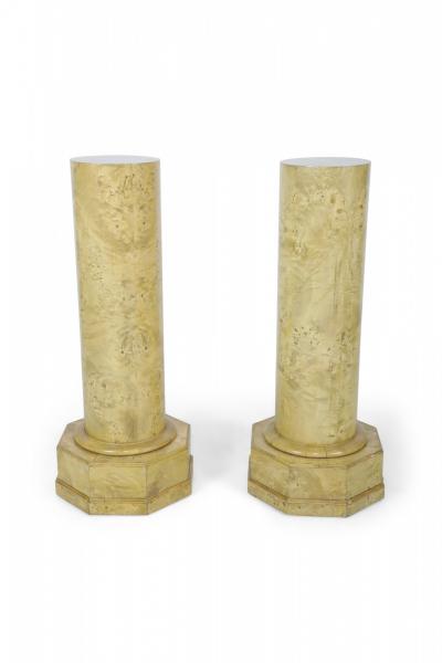 Pair of Biedermeier style Karelian Birch Octagonal Base Pedestals