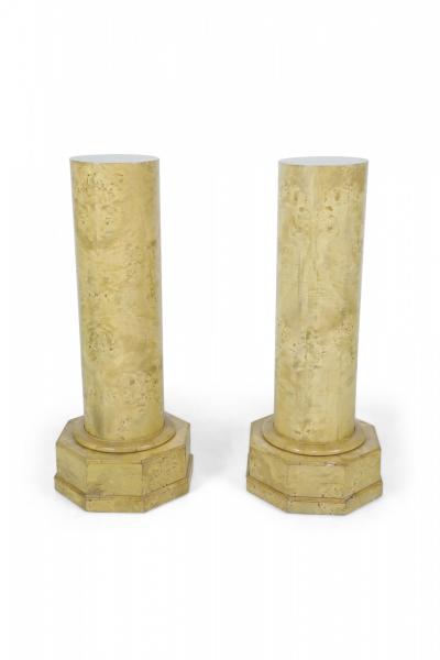 Pair of Biedermeier style Karelian Birch Octagonal Base Pedestals