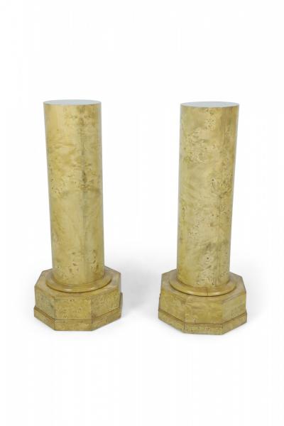 Pair of Biedermeier style Karelian Birch Octagonal Base Pedestals