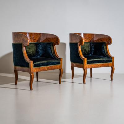Pair of Biedermeier style Walnut Berg res Italy 2nd Half 19th Century