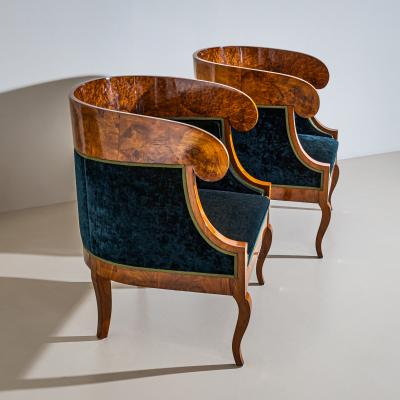 Pair of Biedermeier style Walnut Berg res Italy 2nd Half 19th Century