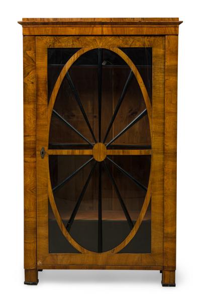 Pair of Biedermeier walnut and Ebonized Wood Glass Door Book Cabinets