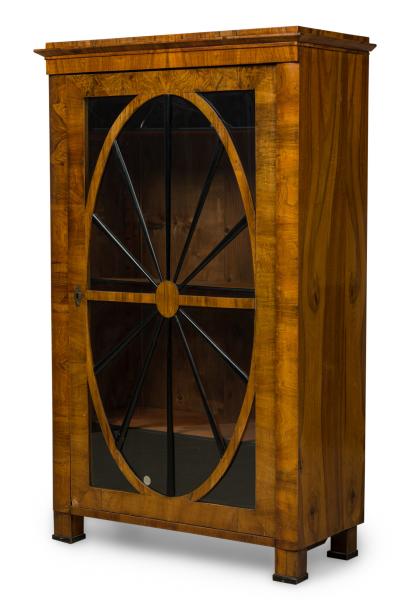 Pair of Biedermeier walnut and Ebonized Wood Glass Door Book Cabinets