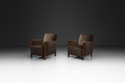 Pair of Birch Armchairs with Brown Upholstery Sweden 1930s