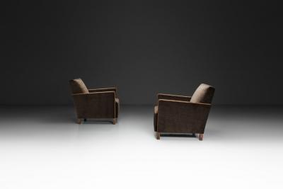 Pair of Birch Armchairs with Brown Upholstery Sweden 1930s