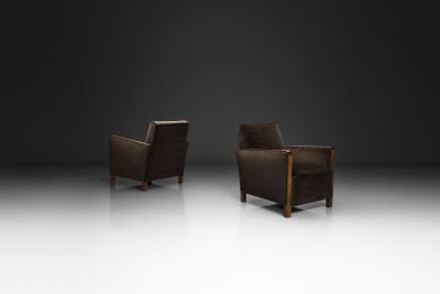 Pair of Birch Armchairs with Brown Upholstery Sweden 1930s