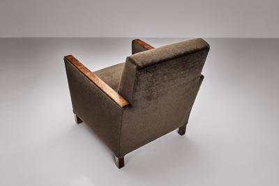 Pair of Birch Armchairs with Brown Upholstery Sweden 1930s