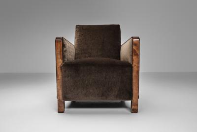 Pair of Birch Armchairs with Brown Upholstery Sweden 1930s