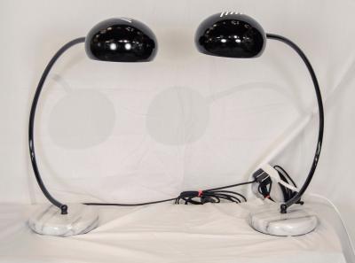 Pair of Black Brass and Marble Arc Desk Lamps