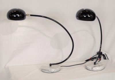 Pair of Black Brass and Marble Arc Desk Lamps