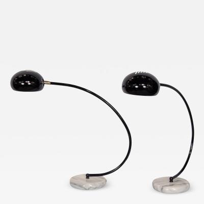 Pair of Black Brass and Marble Arc Desk Lamps