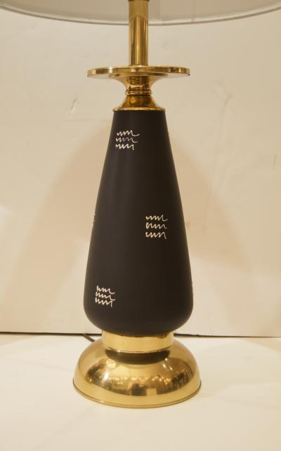 Pair of Black Enameled and Brass Table Lamps