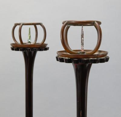 Pair of Black Lacquer Candlesticks
