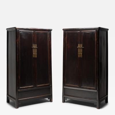 Pair of Black Lacquer Tapered Cabinets