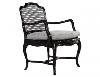 Pair of Black Lacquered Cane Back Lounge Chairs