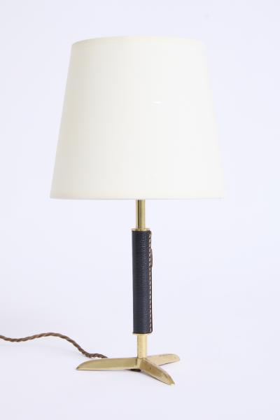 Pair of Black Leather and Brass Table Lamps