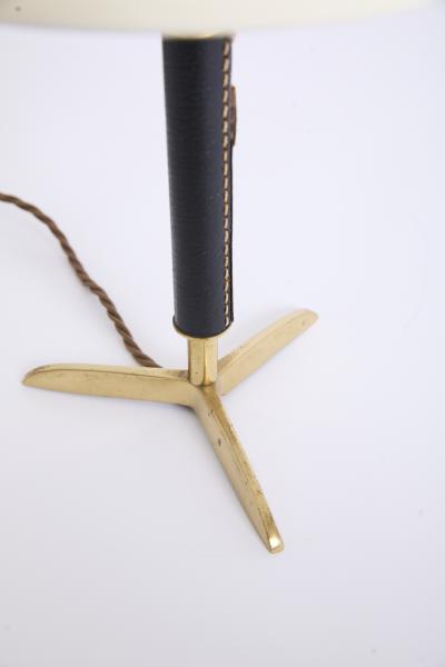 Pair of Black Leather and Brass Table Lamps