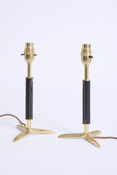 Pair of Black Leather and Brass Table Lamps