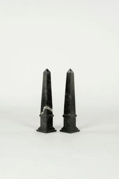 Pair of Black Marble Obelisks