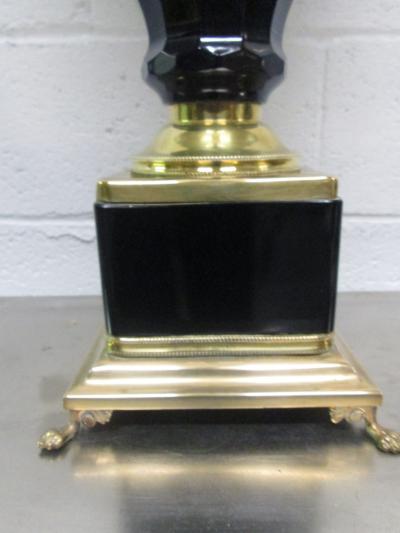 Pair of Black Opaline and Brass Lamps