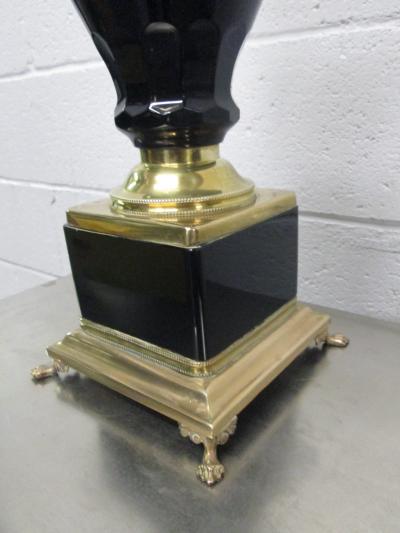 Pair of Black Opaline and Brass Lamps
