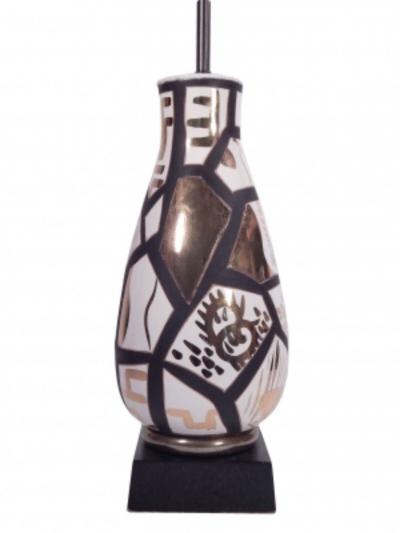 Pair of Black and Gold Ceramic Lamps