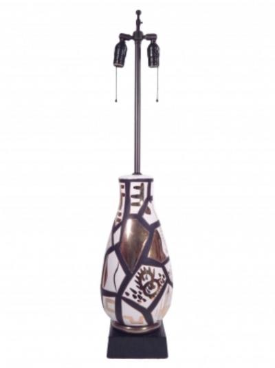 Pair of Black and Gold Ceramic Lamps