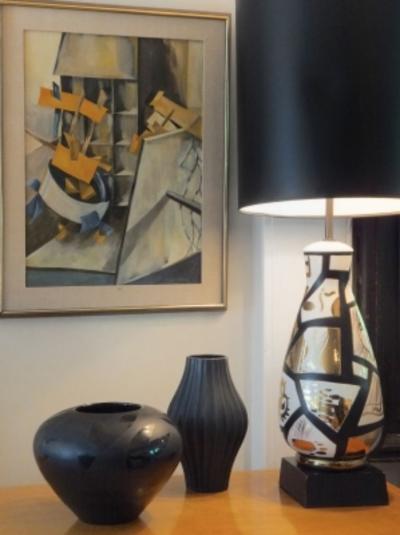 Pair of Black and Gold Ceramic Lamps
