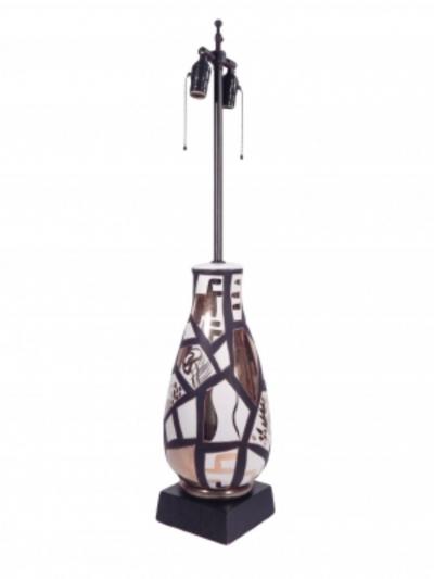 Pair of Black and Gold Ceramic Lamps