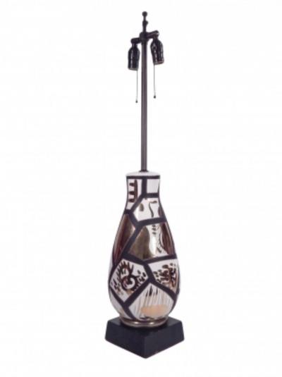 Pair of Black and Gold Ceramic Lamps