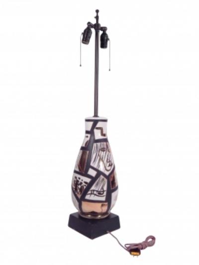Pair of Black and Gold Ceramic Lamps