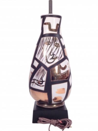 Pair of Black and Gold Ceramic Lamps