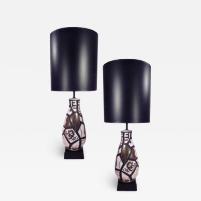 Pair of Black and Gold Ceramic Lamps