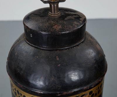 Pair of Black and Gold Tea Tin Lamps