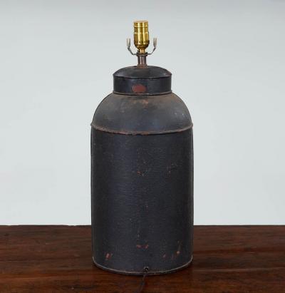 Pair of Black and Gold Tea Tin Lamps