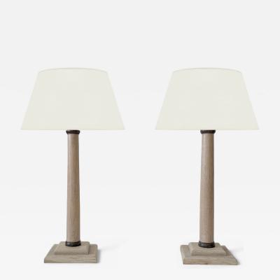 Pair of Bleached Oak Column Lamps