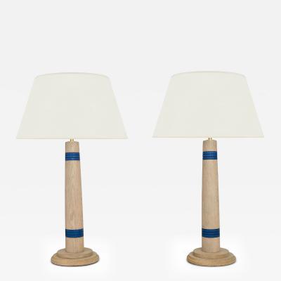 Pair of Bleached Oak Column Lamps
