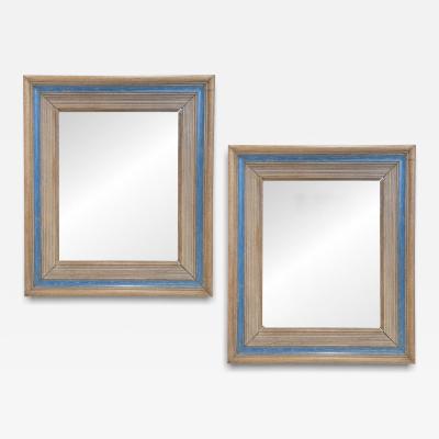 Pair of Bleached Oak Mirrors with Blue Stripe