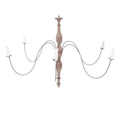 Pair of Bleached Wood and Iron Chandeliers