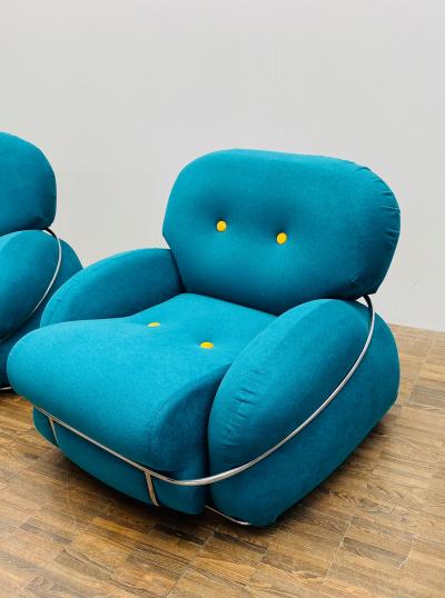Pair of Bleu and Yellow Armchairs in the Style of Sesann Italy 1960s