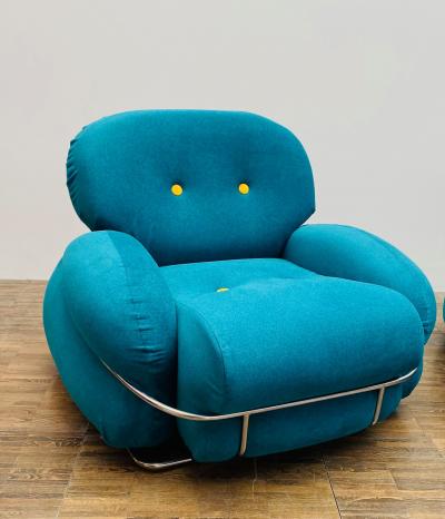 Pair of Bleu and Yellow Armchairs in the Style of Sesann Italy 1960s