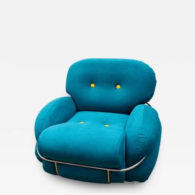 Pair of Bleu and Yellow Armchairs in the Style of Sesann Italy 1960s
