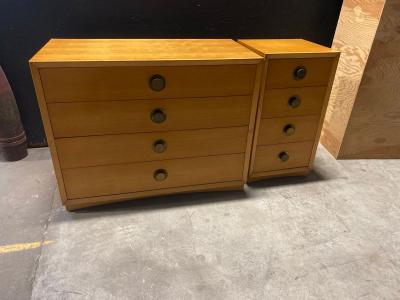 Pair of Blonde Mahogany Four Drawer chests with Brass Hardware